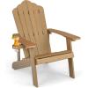 Giantex Outdoor Adirondack Chair – Oversized Patio Chairs w/Hidden Cup Holder, Realistic Wood Grain, 380 LBS Weight Capacity, Weather Resistant Firepit Chairs for Backyard, Garden (4, Black)(Teak)