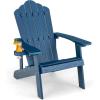 Giantex Outdoor Adirondack Chair – Oversized Patio Chairs w/Hidden Cup Holder, Realistic Wood Grain, 380 LBS Weight Capacity, Weather Resistant Firepit Chairs for Backyard, Garden (4, Black)(Navy)