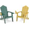 Giantex Outdoor Adirondack Chair – Oversized Patio Chairs w/Hidden Cup Holder, Realistic Wood Grain, 380 LBS Weight Capacity, Weather Resistant Firepit Chairs for Backyard, Garden (4, Black)(Green yellow)