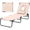 Giantex Outdoor Chaise Lounge Chair – Folding Beach Chair with 5 Adjustable Positions, Hole, Detachable Pillow, Hand Ropes, Lounger for Sunbathing, Poolside, Yard, Patio Lawn Chair (1, Beige)(Beige)