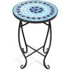 Giantex Outdoor Side Table, Mosaic Patio Table, 14inch Accent Table Plant Stand Indoor, Ceramic Tile Top Metal Frame, Small End Table Porch Beach Patio Garden Balcony Poolside(Ocean)