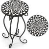 Giantex Outdoor Side Table, Mosaic Patio Table, 14inch Accent Table Plant Stand Indoor, Ceramic Tile Top Metal Frame, Small End Table Porch Beach Patio Garden Balcony Poolside(Monochrome)