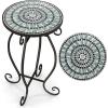Giantex Outdoor Side Table, Mosaic Patio Table, 14inch Accent Table Plant Stand Indoor, Ceramic Tile Top Metal Frame, Small End Table Porch Beach Patio Garden Balcony Poolside(Wave)