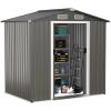 Giantex Outdoor Storage Shed 6 x 4 FT, Double Sliding Door, 4 Front and Back Vent, Galvanized Metal Garden Storage Room, Weather Resistant Tool Storage Shed for Backyard Patio Lawn (Gray)(Gray)