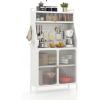 Giantex Pantry Organizers and Storage, 63.5″ H Kitchen Buffet Cabinet with Hutch, Pegboard, 8 Hooks & 1 Hanging Storage Box, Standing Bakers Rack with Flip-up PC Doors, Tool-Free Assembly (White)(White)