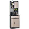 Giantex Pantry Organizers and Storage, Tall Buffet Hutch Cabinet with Drawer Cabinet Shelf, High Cupboard Sideboard, Stationary Microwave Stand, Wood Countertop (Black & Natural)