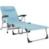 Giantex Patio Chaise Lounge Chair 7 Adjustable Position Folding Camping Cot, Outdoor Lounger with Cup Holder, Detachable Pillow, Beach Sleeping Recliner for Poolside, Lawn Sunbathing Chair (1, Blue)