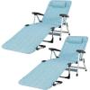Giantex Patio Chaise Lounge Chair 7 Adjustable Position Folding Camping Cot, Outdoor Lounger with Cup Holder, Detachable Pillow, Beach Sleeping Recliner for Poolside, Lawn Sunbathing Chair (2, Blue)