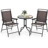 Giantex Patio Dining Set with 2 Patio Folding Chairs, Outdoor Round Table and Chairs for Garden, Pool, Backyard, Tempered Glass Tabletop, Bistro Dining Furniture Set (Brown)(Brown)