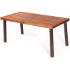 Giantex Patio Dining Table with Umbrella Hole, Outdoor Picnic Table for Backyard, Garden, Lawn, Farmhouse, Acacia Wood Rectangular Table with Metal Legs, Rustic Brown(Acacia)