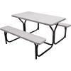 Giantex Picnic Table Bench Set Outdoor Camping All Weather Metal Base Wood-Like Texture Backyard Poolside Dining Party Garden Patio Lawn Deck Large Camping Picnic Tables for Adult (White)(White)