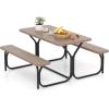 Giantex Picnic Table Bench Set Outdoor Camping All Weather Metal Base Wood-Like Texture Backyard Poolside Dining Party Garden Patio Lawn Deck Large Camping Picnic Tables for Adult (White)(Coral Reef)
