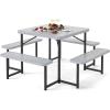Giantex Picnic Table Bench Set for 4 People, 4.5FT Outdoor Rectangular Dining Table & 2 Benches w/Umbrella Hole, HDPE Tabletop, Metal Frame, Patio Garden Backyard Poolside (4.5FT,Non-Foldable,Gray)(Grey)