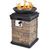 Giantex Propane Fire Bowl Column, 40,000 BTU Outdoor Gas Fire Pit, Compact Ledge Stone Firepit Table with Lava Rocks and Rain Cover