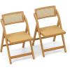 Giantex Rattan Folding Chairs Set of 2, Bamboo Dining Chairs with Rotatable Backrests, Max Load 330 lbs, Boho Kitchen Side Chair for Living Room, Restaurant, No Assembly, Natural(1)