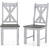 Giantex Retro Wooden Dining Chairs Set of 2, Farmhouse Kitchen Chairs w/Rubber Wood Frame, Elegant Hollowed Backrest, Armless Dining Room Chairs, Rustic Side Chairs for Restaurant, Living Room, Grey(1)