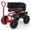 Giantex Rolling Garden Cart, 360 Swivel Workseat with 4 Wheels, Removal Cushion & Tool Tray, Storage Basket, Gardening Wagon Scooter with Adjustable Height, Handle (Red)(Red)