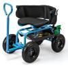 Giantex Rolling Garden Cart, 360 Swivel Workseat with 4 Wheels, Removal Cushion & Tool Tray, Storage Basket, Gardening Wagon Scooter with Adjustable Height, Handle (Red)(Blue)
