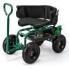Giantex Rolling Garden Cart, 360 Swivel Workseat with 4 Wheels, Removal Cushion & Tool Tray, Storage Basket, Gardening Wagon Scooter with Adjustable Height, Handle (Red)(Green)