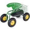 Giantex Rolling Garden Work Seat, 360 Swivel Gardening Workseat with Wheels, Tool Basket, Adjustable Height, Outdoor Scooter for Sitting, Gardening Stool Chair for Planting Trimming, Green(Green)