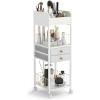 Giantex Rolling Makeup Organizer Cart with Drawers & Shelves, Cosmetic Storage Rack with Lockable Wheels, Top Display Case, Vanity Organizer for Skincare, Perfume, Brushes & Hair Tools, White