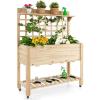 Giantex Rolling Raised Garden Bed with Trellis, Wood Planter Box on Wheels, Black Liner, Storage Shelf, Garden Trellis for Vine Climbing Flower Vegetable Herb or Hanging Tools, 41.5″x16″x 54″(Natural)