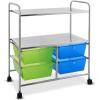 Giantex Rolling Storage Cart with 10 Drawers, Utility Cart with Tabletop, Drawer Organizer with Wheels for Craft Art Paper Tool, Mobile Organization & Sorting for Office Home School School Supplies(Blue & Green & Chrome Finish)