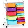 Giantex Rolling Storage Cart with 15 Drawers, Mobile Book Paper Organizer Tools Trolley with Wheels, Ideal for School, Office, Home … Multiple Color