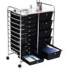 Giantex Rolling Storage Cart with 15 Drawers, Mobile Book Paper Organizer Tools Trolley with Wheels, Ideal for School, Office, Home (Black)