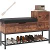 Giantex Rustic Brown Entryway Bench with Storage – Flip Top Box, 2 Door Cabinets, Padded Cushion, Shoehorn, 39.5” Shoe Organizer for Hallway Foyer(Rustic Brown)