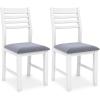 Giantex Set of 2 Dining Chairs White, Upholstered Kitchen Chairs w/Padded Seat & Ladder Back, Farmhouse Armless Side Chairs, Modern Dining Room Chairs for Home Living Room Restaurant(White+grey)