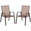 Giantex Set of 2 Patio Chairs, Outdoor Bistro Armchairs with Metal Frame, Mesh Seats, High Backrest, Patio Dining Chairs for Porch Garden Pool Balcony Yard Deck(Brown)