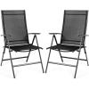 Giantex Set of 2 Patio Dining Chairs, Folding Outdoor Chairs, Portable Camping Chairs with Breathable Fabric, Foldable Chairs with Armrest High Backrest for Garden Patio Pool Beach Yard, Black(Charcoal Gray)