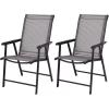 Giantex Set of 2 Patio Folding Chairs, Outdoor Chairs with Armrest, Portable Dining Chairs for Porch Camping Pool Beach Deck Lawn Garden, 2-Pack Patio Sling Chairs, Metal Frame, Grey(Grey)