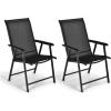 Giantex Set of 2 Patio Folding Chairs, Outdoor Chairs with Armrest, Portable Dining Chairs for Porch Camping Pool Beach Deck Lawn Garden, 2-Pack Patio Sling Chairs, Metal Frame, Grey(Black)