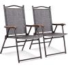 Giantex Set of 2 Patio Folding Chairs, Outdoor Patio Dining Chairs w/Armrest, Sling Back, Metal Frame, Outside Use for Lawn Camping Garden Pool Beach Yard Lounge, No Assembly, Yellow(Grey)