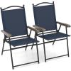 Giantex Set of 2 Patio Folding Chairs, Outdoor Patio Dining Chairs w/Armrest, Sling Back, Metal Frame, Outside Use for Lawn Camping Garden Pool Beach Yard Lounge, No Assembly, Yellow(Navy)