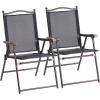 Giantex Set of 2 Patio Folding Chairs, Outdoor Patio Dining Chairs w/Armrest, Sling Back, Metal Frame, Outside Use for Lawn Camping Garden Pool Beach Yard Lounge, No Assembly, Yellow(Black)