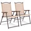 Giantex Set of 2 Patio Folding Chairs, Outdoor Patio Dining Chairs w/Armrest, Sling Back, Metal Frame, Outside Use for Lawn Camping Garden Pool Beach Yard Lounge, No Assembly, Yellow(Yellow)