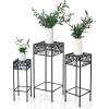 Giantex Set of 3 Metal Plant Stand, 3 Pieces Flower Pot Holder Rack with Ceramic Beads Design, Irons Planter Supports Display End Table for Home Patio Garden (Square)