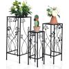 Giantex Set of 3 Metal Plant Stand, 3 Pieces Flower Pots Display Rack with Vines and Crystal Floral Design, Irons Planter Supports End Table for Home Patio Garden (Square)