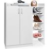 Giantex Shoe Cabinet, Freestanding Shoe Rack Storage Organizer with 5-Position Adjustable Shelves, 2-Door Storage Cabinet with 5 Open Compartments for Entryway Hallway Living Room (White)