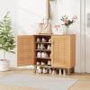 Giantex Shoe Cabinet with Doors, 4-Tier Farmhouse Shoe Rack Cabinet with 3 Adjustable Shelves, Freestanding Wood Shoe Storage Cabinet for Entryway, Closet, Hallway, Living Room