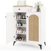 Giantex Shoe Cabinet with Doors, 6-Tier Shoe Organizer Cabinet with Drawer, 6 Removable Shelves & Metal Legs, Modern Wooden Shoe Storage Cabinet for Entryway, Closet, Hallway, Living Room, White