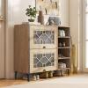 Giantex Shoe Cabinet with Flip & Slide Doors, Entry Way Shoe Rack Cabinet with Adjustable Cube Shelves, Freestanding Wood Shoe Cabinet Storage for Entryway, Closet, Hallway, Living Room, Foyer, Oak(Decorative Doors)