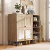 Giantex Shoe Cabinet with Flip & Slide Doors, Entry Way Shoe Rack Cabinet with Adjustable Cube Shelves, Freestanding Wood Shoe Cabinet Storage for Entryway, Closet, Hallway, Living Room, Foyer, Oak(Louvered Doors)