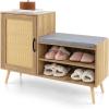 Giantex Shoe Cabinet with Shoe Bench – Rattan Shoe Storage Cabinet, Shoe Rack Organizer for 10-12 Pairs, Padding Seat Cushion, Boho Entryway Bench with Shelves for Hallway Mudroom Bedroom