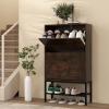Giantex Shoe Storage Cabinet – Hidden Shoe Organizer with 2 Flip Drawers, Adjustable & Removable Interior Shelves, Freestanding Narrow Shoe Rack Cabinet for Entryway Hallway, Rustic Brown
