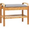 Giantex Small Entryway Bench with Storage, 2-Tier Bamboo Shoe Rack Bench with Flip Top Storage Space and Padded Cushion, Shoe Organizer for Entryway, Living Room, Hallway, Bedroom,Natural