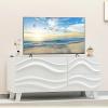 Giantex Small TV Stand for Tvs up to 44″, White Entertainment Center w/Storage & Drawers, Sideboard Buffet Cabinet, Modern TV Console Table w/Wavy Pattern Design for Bedroom, Living Room